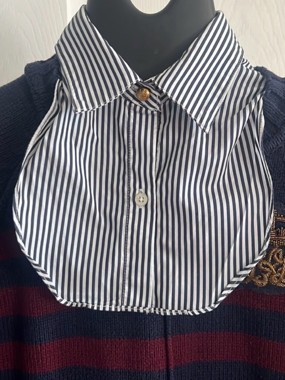 Ralph Lauren Navy & Burgundy Layered Bullion-Crest Top Striped Crewneck - Picture 5 of 5